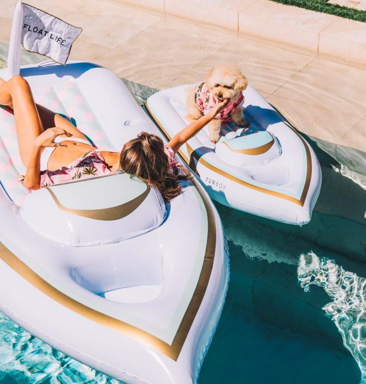 FUNBOY Mini Yacht Pool Float - Inflatable yacht lake floaty - Dog yacht