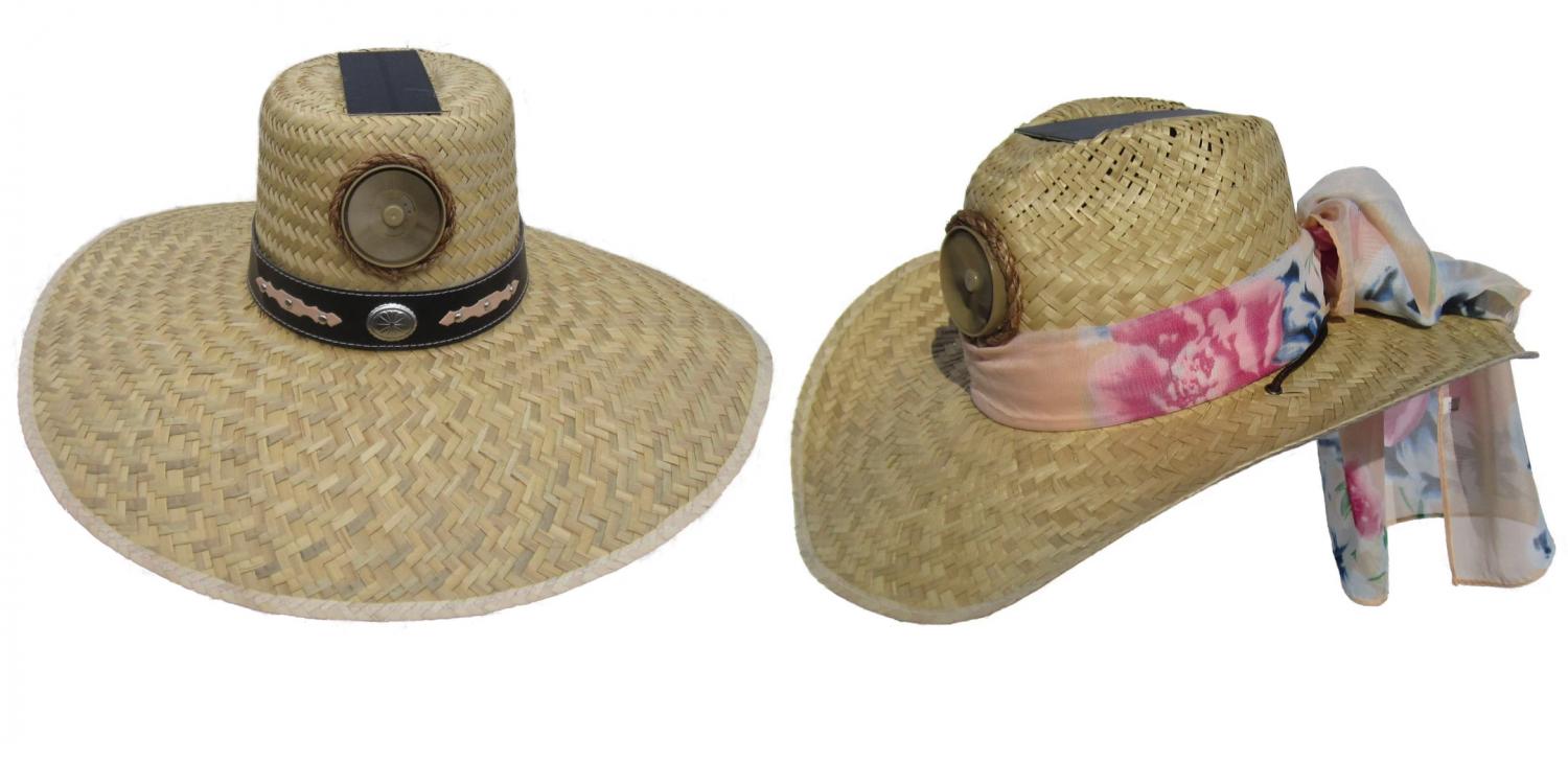 Solar Powered Straw Hat With Fan - Cowboy hat with built-in fan to keep your head cool