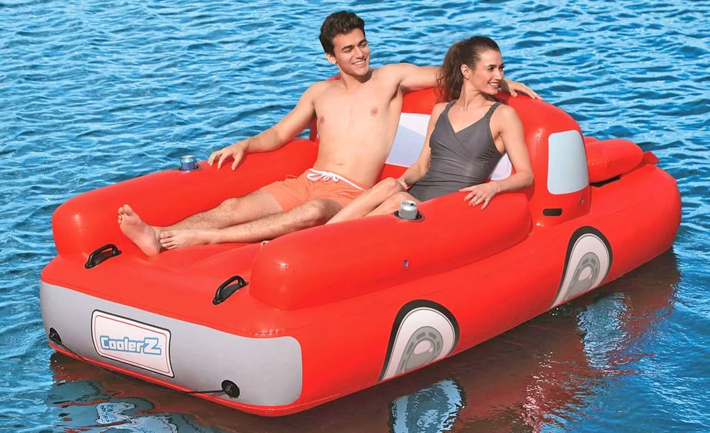 Giant Red pickup Truck Pool Float Has Beer Cooler Under The Hood