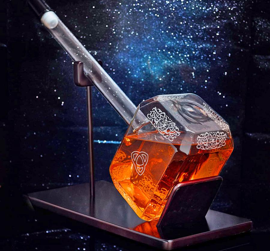 Giant Glass Thors Hammer Whiskey Decanter