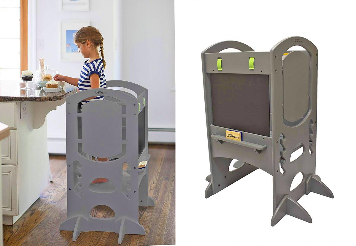 Montessori Kitchen Helper Stool For Toddlers Converts Into a Chalkboard