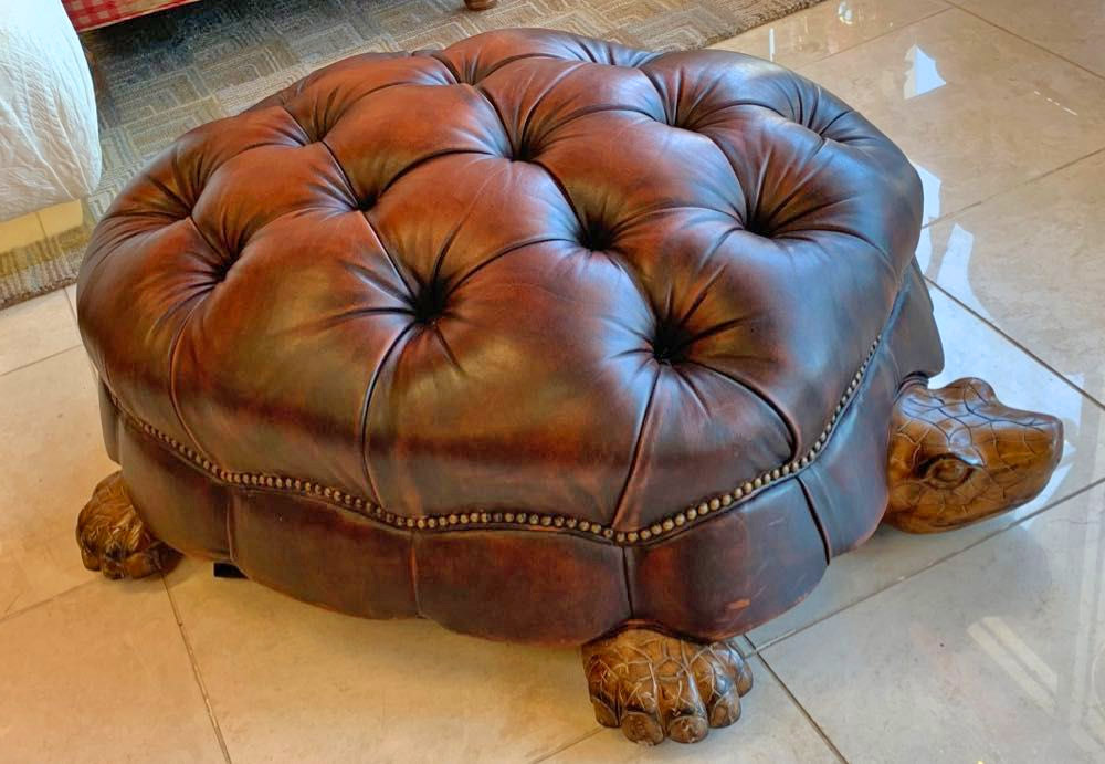 Tortoise Ottoman - Hand carved wooden and leather turtle ottoman