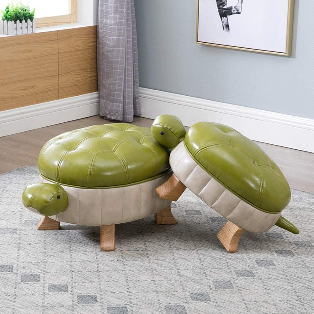 Tortoise Ottoman - Hand carved wooden and leather turtle ottoman