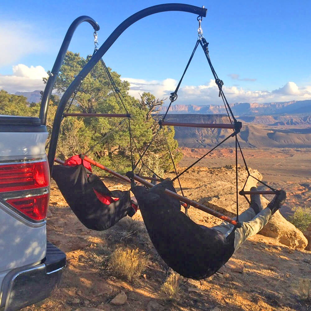 This Trailer Hitch Hammock Stand Lets You Set Up Dual Lounge Chairs On Your Truck Or SUV