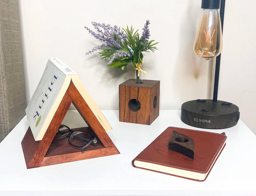 Triangular Wooden Book-holder and Bookmark For Your Nightstand