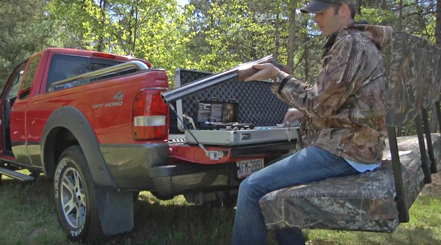 Truck Hitch Cargo Holder Doubles as Seating For Tailgating or Camping - Rivalry Outdoor Portable Cargo Carrier Folding Tailgate Hitch Seat