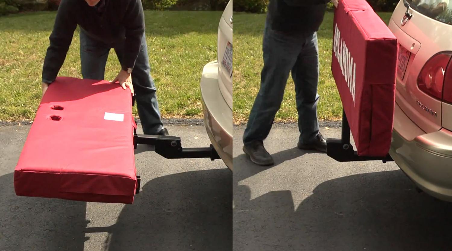 This Truck Hitch Cargo Holder Doubles As Seating For Tailgating Or Camping