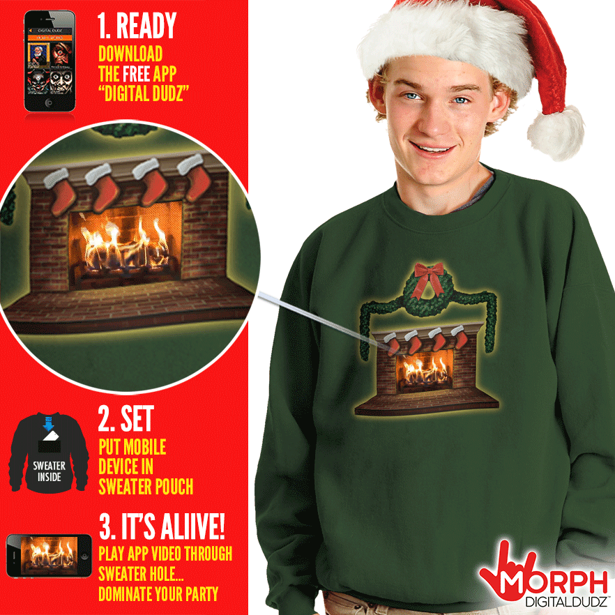 Ugly Christmas Sweater With Animated Fireplace