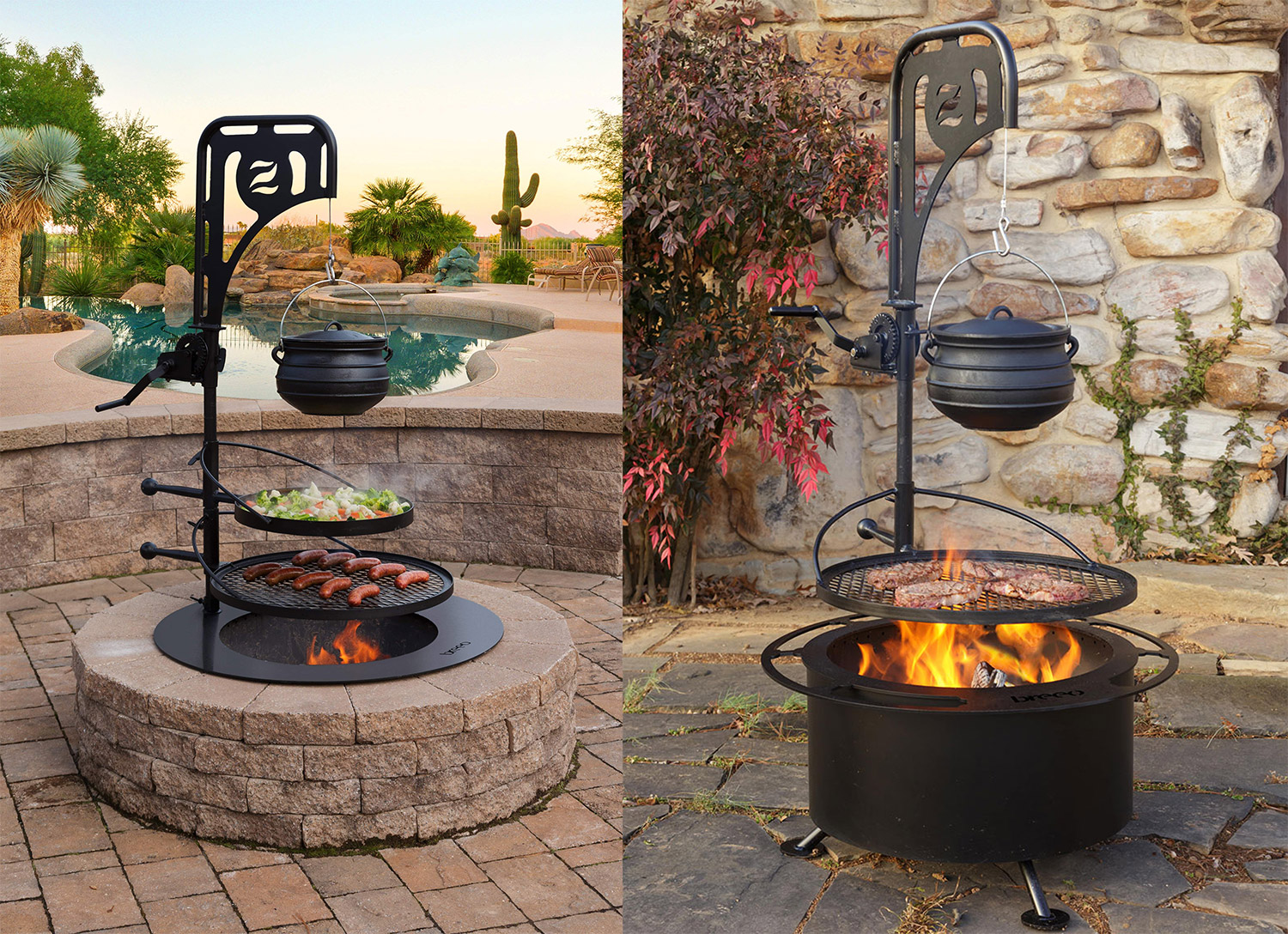 This Ultimate Fire Pit Has Tiered BBQ Grates and A Kettle Winch