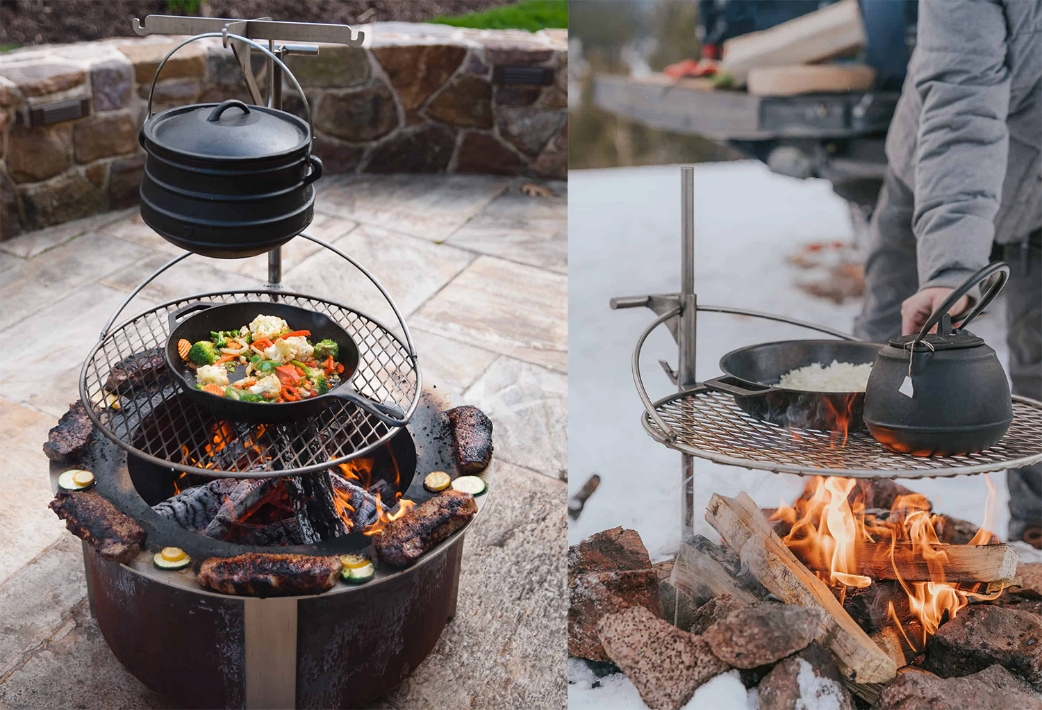  Ultimate Campfire Grill Turns Your Fire Pit Into a Tiered Cooking Machine - Breeo Fire pit cooker with winch
