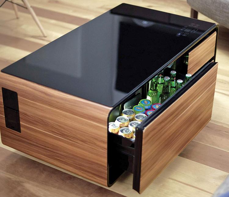 Sobro Coffee Table with Built in Fridge Speakers Outlets LED Light