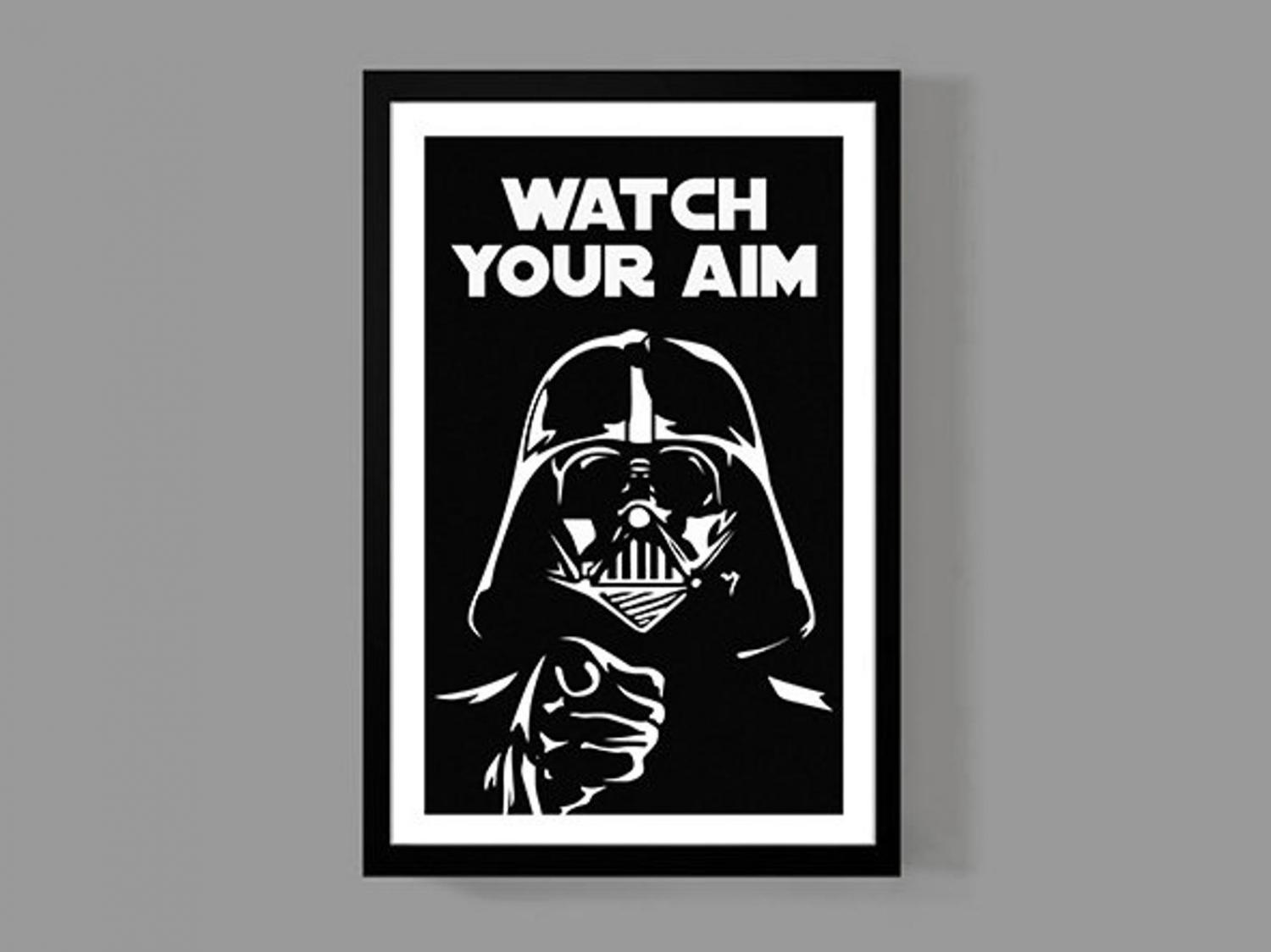 Darth Vader Watch Your Aim Star Wars Toilet Bathroom Sign - Funny Star Wars Bathroom Sign