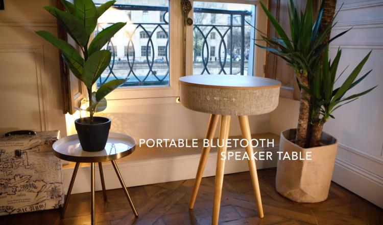 Victrola Smart Table With Bluetooth Speaker - Round mid-century smart speaker side-table