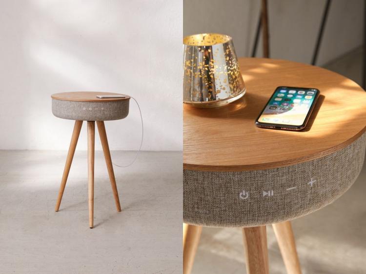 Victrola Smart Table With Bluetooth Speaker - Round mid-century smart speaker side-table