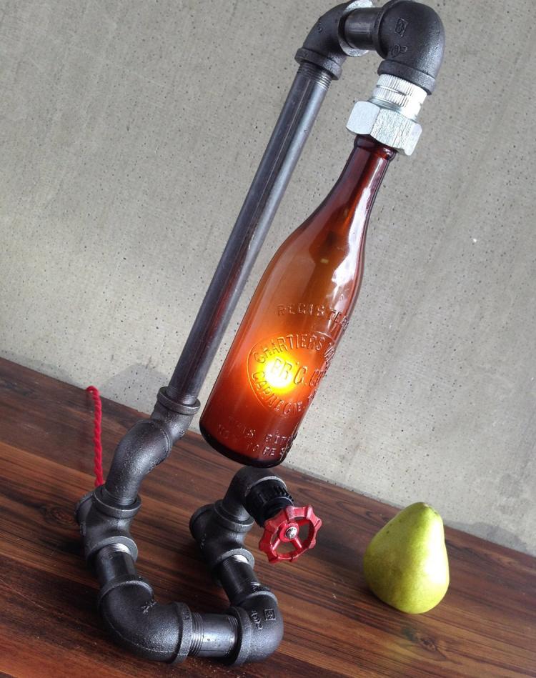 Buy Custom Industrial Beer Bottle Lamp - Faucet Switch - Iron Pipe -  Historic Bottles, made to order from Peared Creation