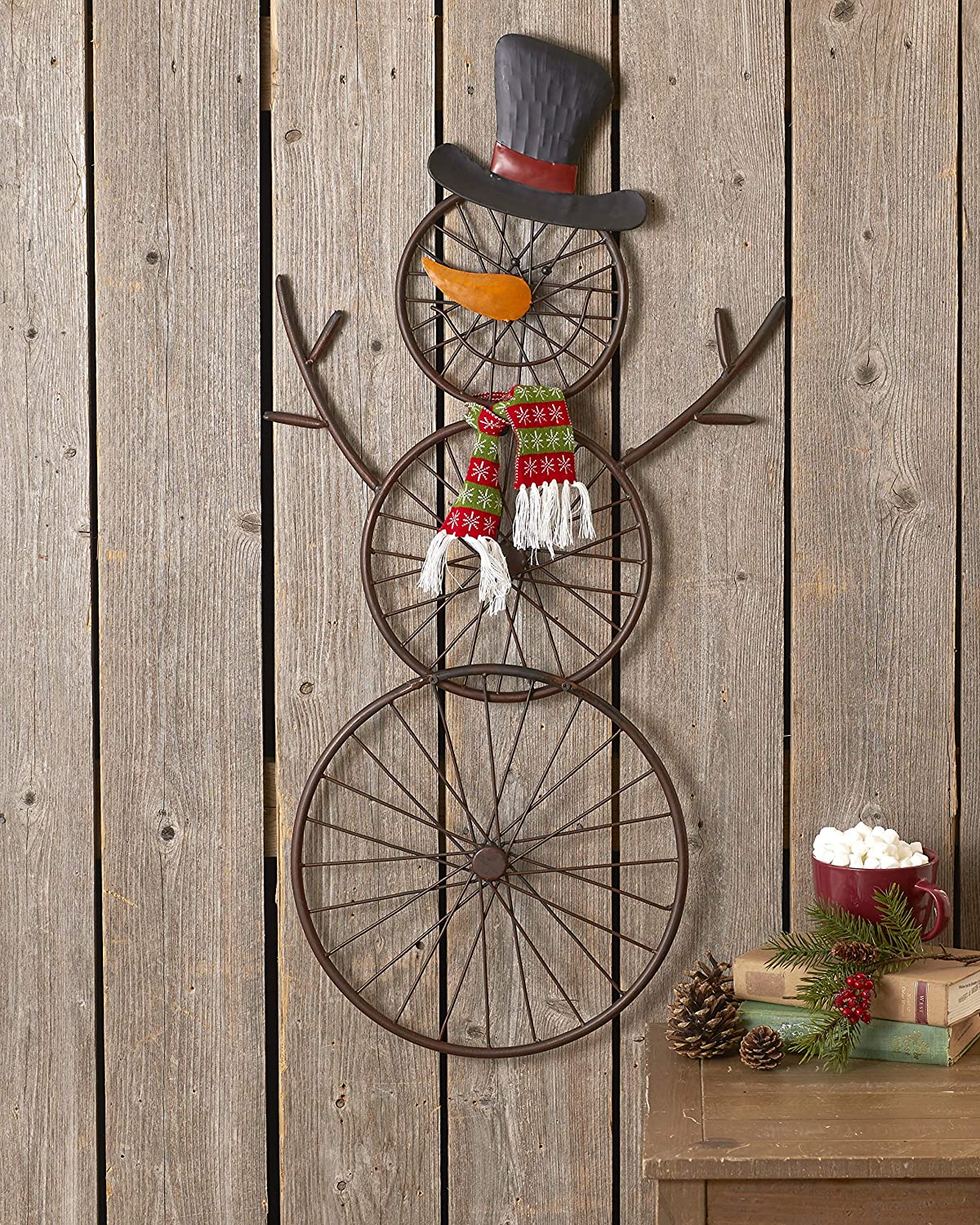 Vintage Bicycle Wheels Turned Into Snowmen - Bike turn snowman Christmas Decorations