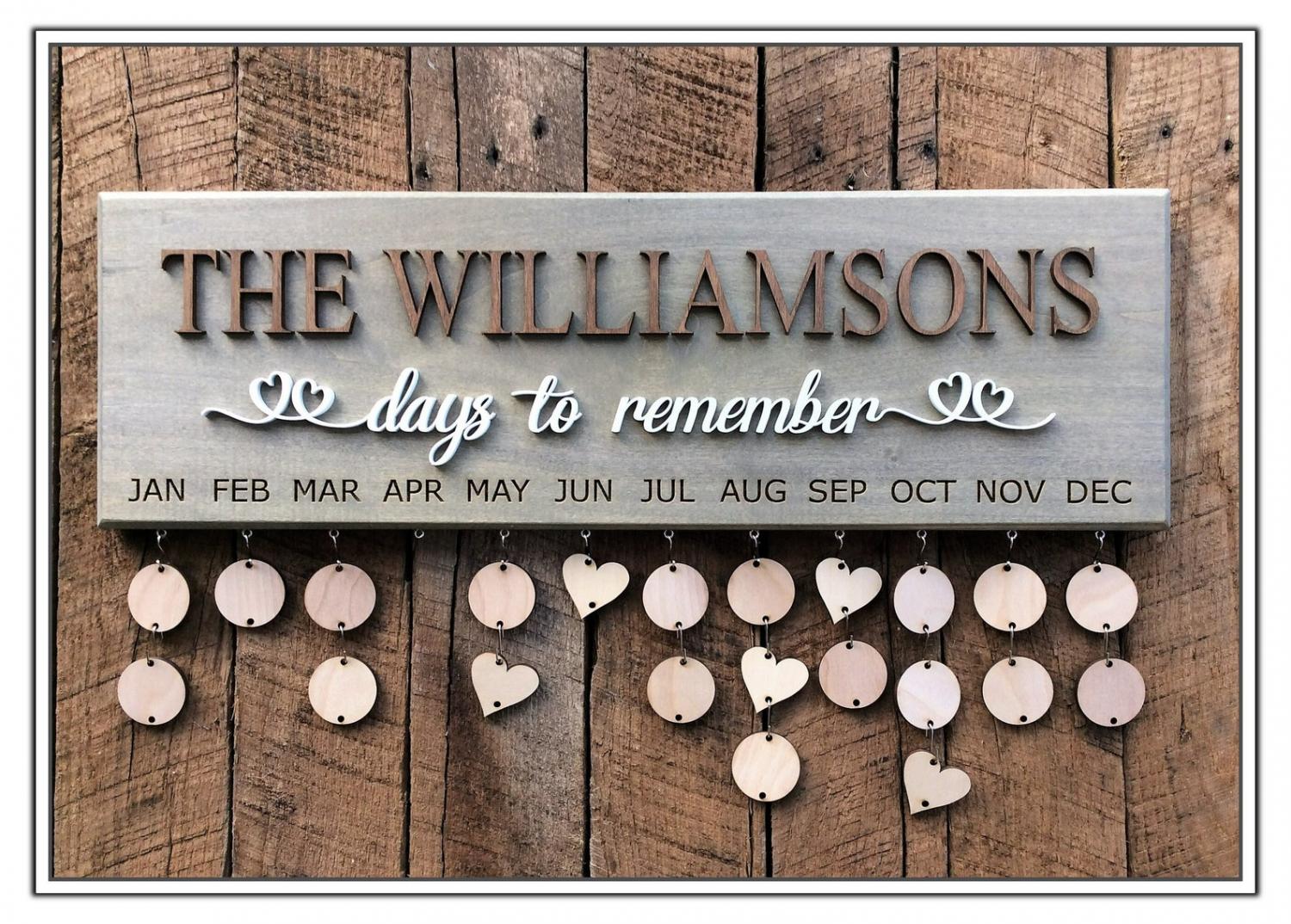 Wooden wall mounted family birthday calendar reminder personalized
