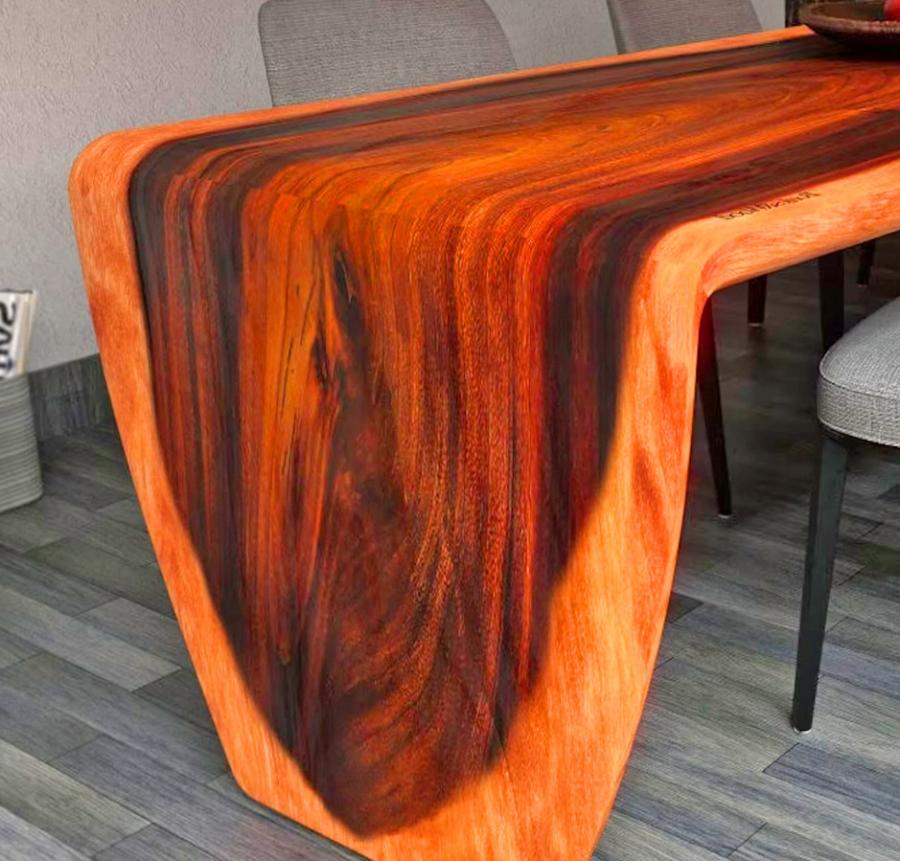 Waterfall Design Live Edge Dining Table - Curved ends whiskey slab table