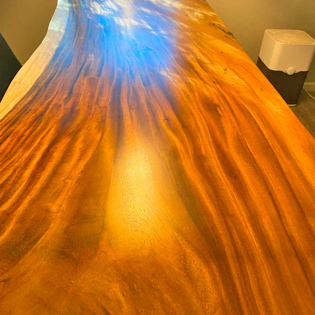 Waterfall Design Live Edge Dining Table - Curved ends whiskey slab table