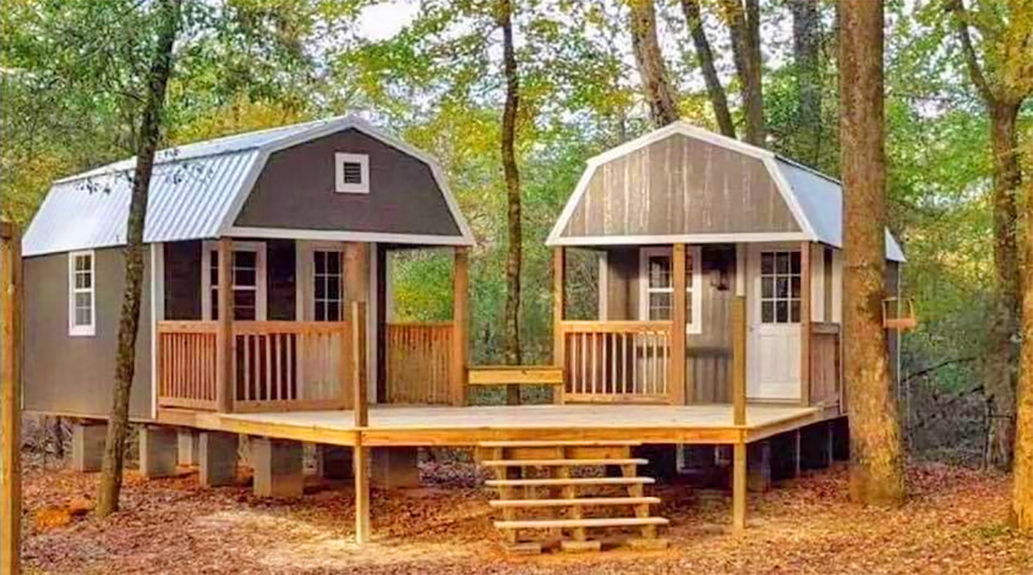 We-shed - dual tiny home he-shed and she-shed with conjoined deck