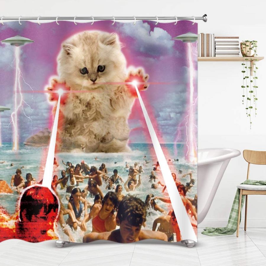giant cat shooting lasers out of his hands shower curtain