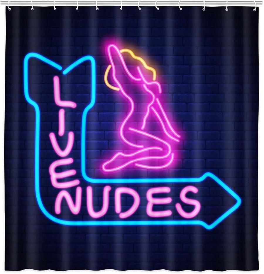 Live Nudes neon sign shower curtain