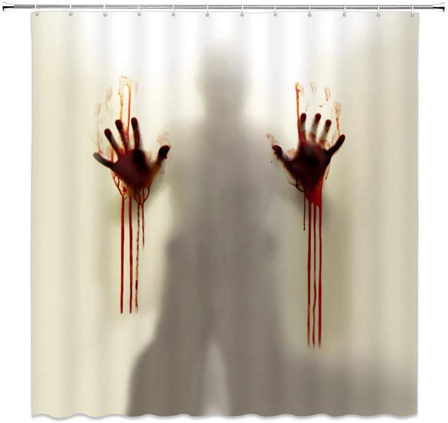 Creepy figure with bloody hands shower curtain