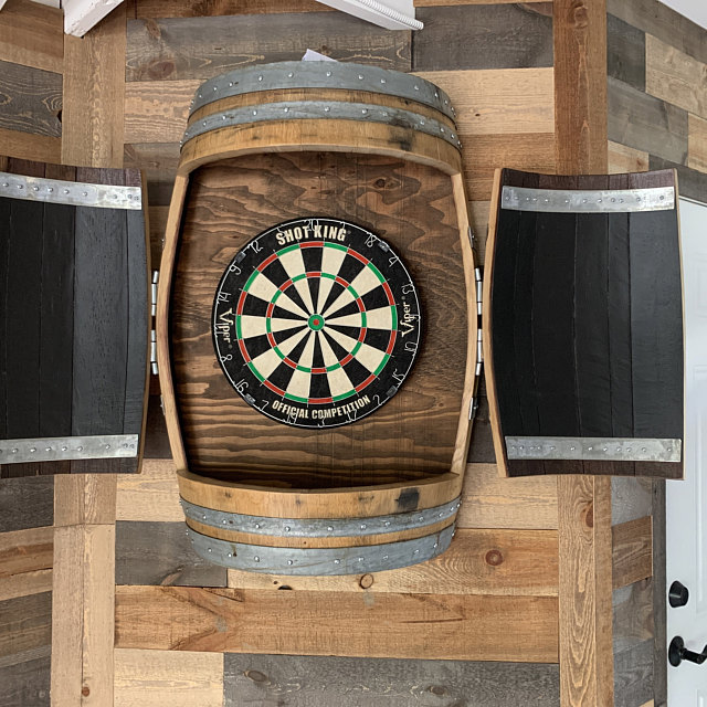 This Wine Barrel Dartboard Cabinet Was Made From a Repurposed Napa Valley  Wine Barrel