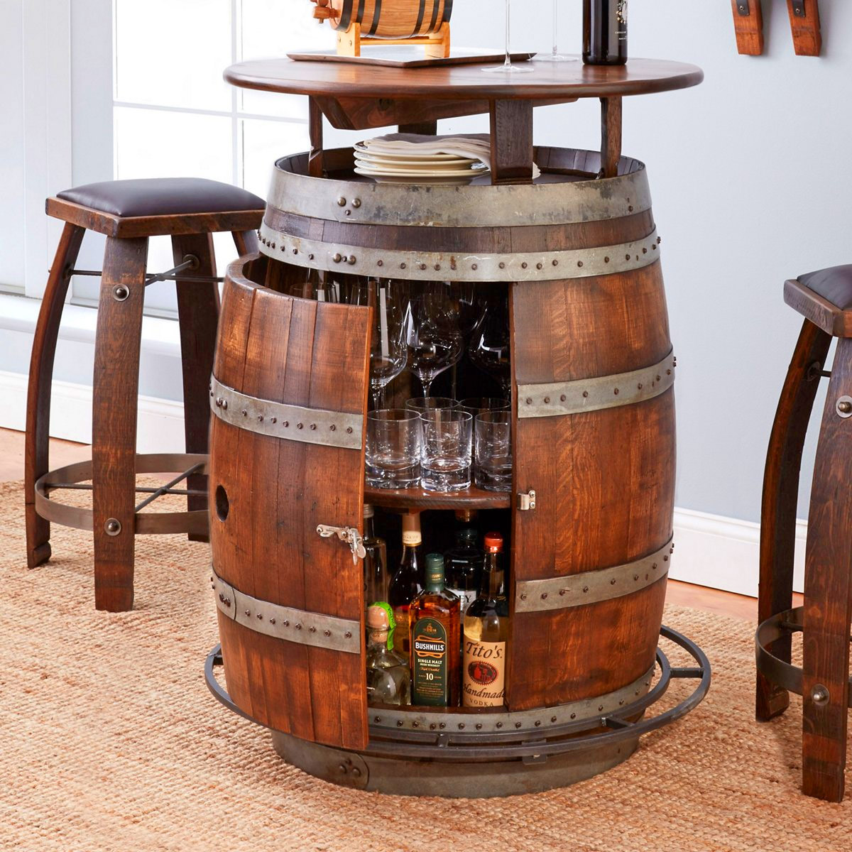 Wine Barrel Storage Table, Whiskey Barrel Table And Chairs 99