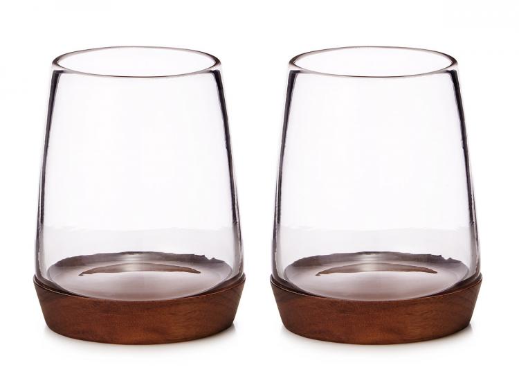 Wooden Base Stemless Wine Glasses