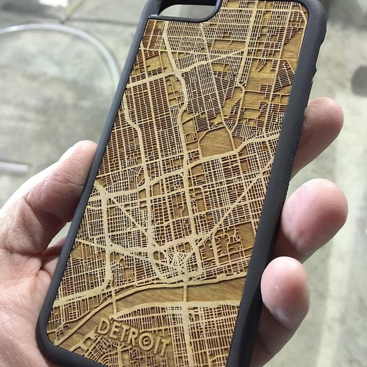 Laser Cut Wooden City Maps Made Into Smart Phone Cases