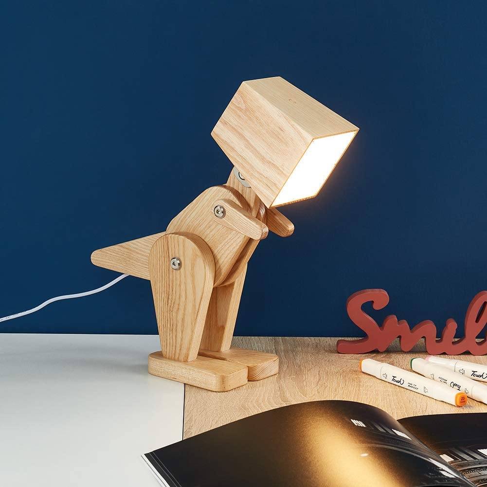 Posable wooden dinosaur t-rex desk lamp