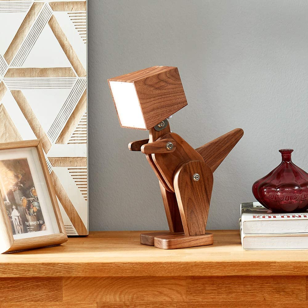 Posable wooden dinosaur t-rex desk lamp