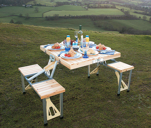 Wooden Picnic Table Folds Into Briefcase