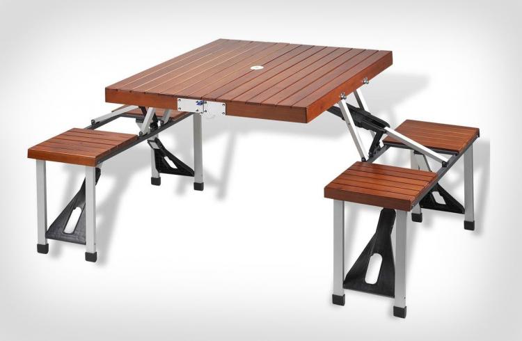 Wooden Picnic Table Folds Into Briefcase