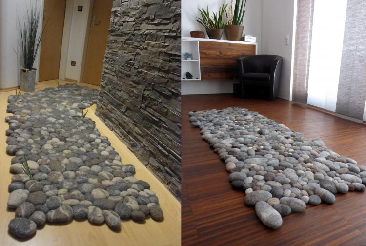 Wool Faux Stone Rugs Made To Look Like Connected Pebbles - River pebbles house rugs