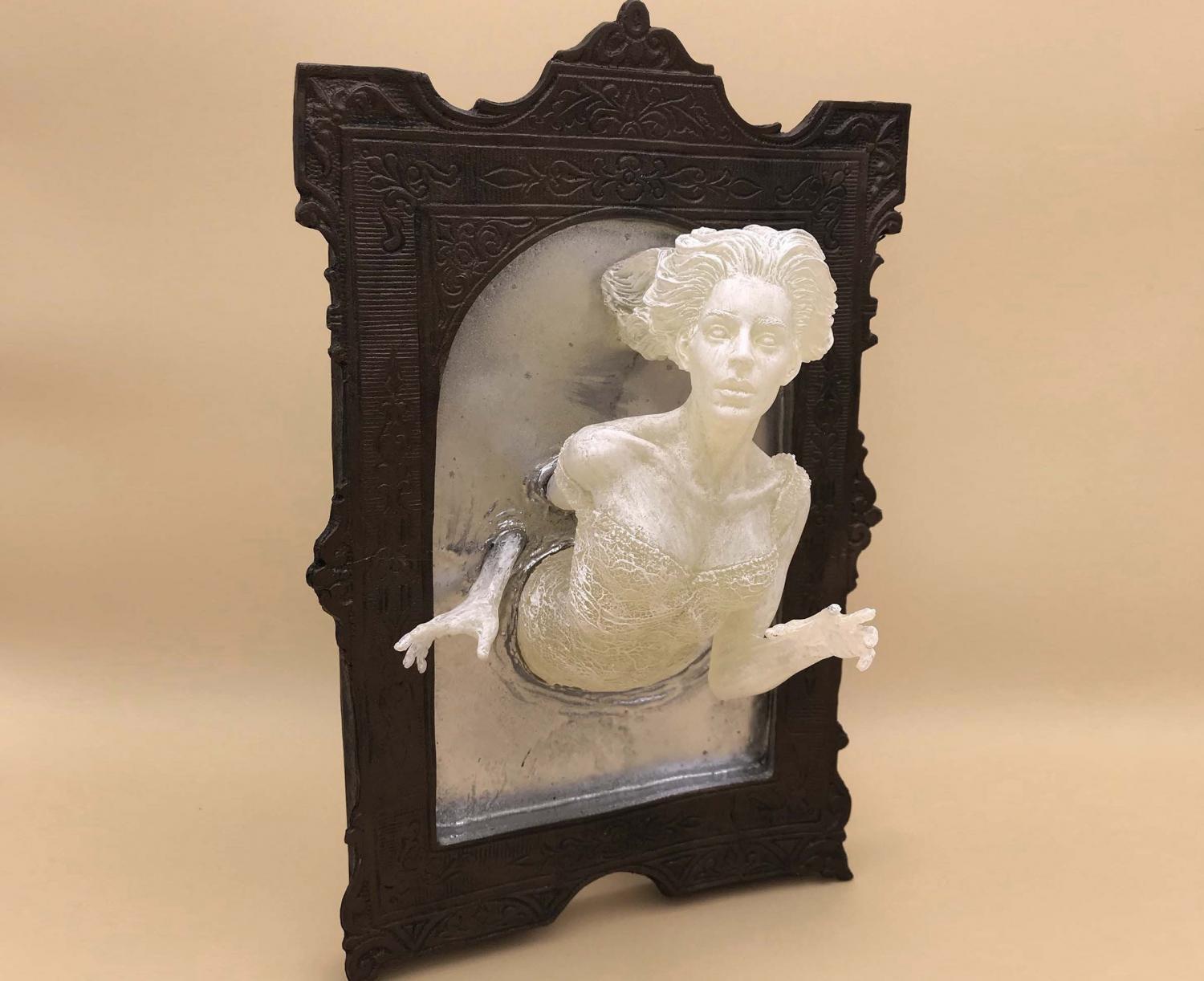 Super Creepy Ghost In The Mirror Wall Plaque That Glows In The Dark - 3D Mirror Ghost Figure Sculpture