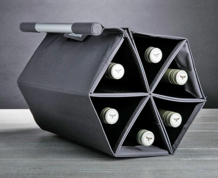 ZEBag Folding Wine Carrying Case Holds 6 Bottles Of Wine - Portable wall mounted wine holder