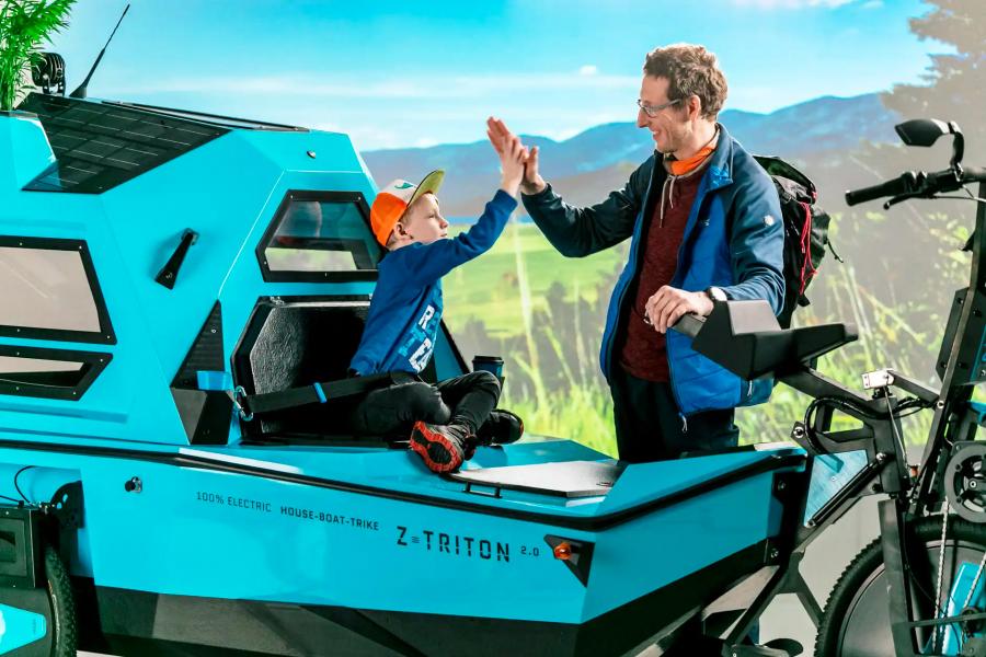 The Z-Triton Is a Tricycle, Boat, and Camper all In One Electric