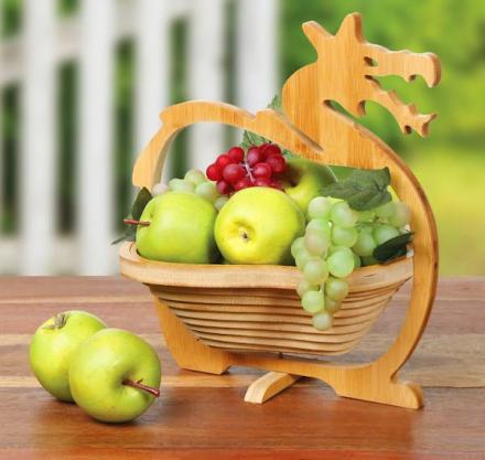 Wooden Nested Dragon Basket Folds Down For Easy Storage