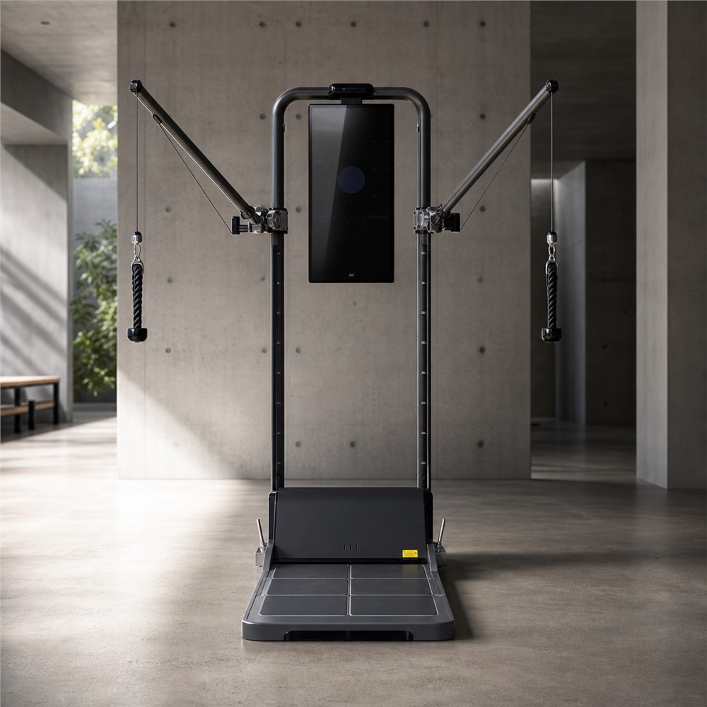 AI home gym machine with touchscreen and cable arms