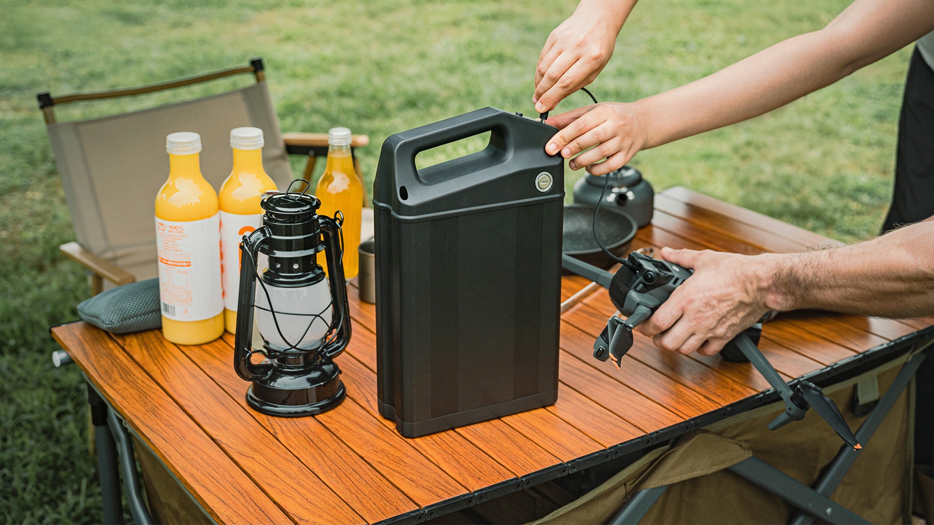 Portable power station setup shown with outdoor camping gear