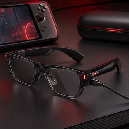 No-text square thumbnail of gaming AR glasses on a gaming desk