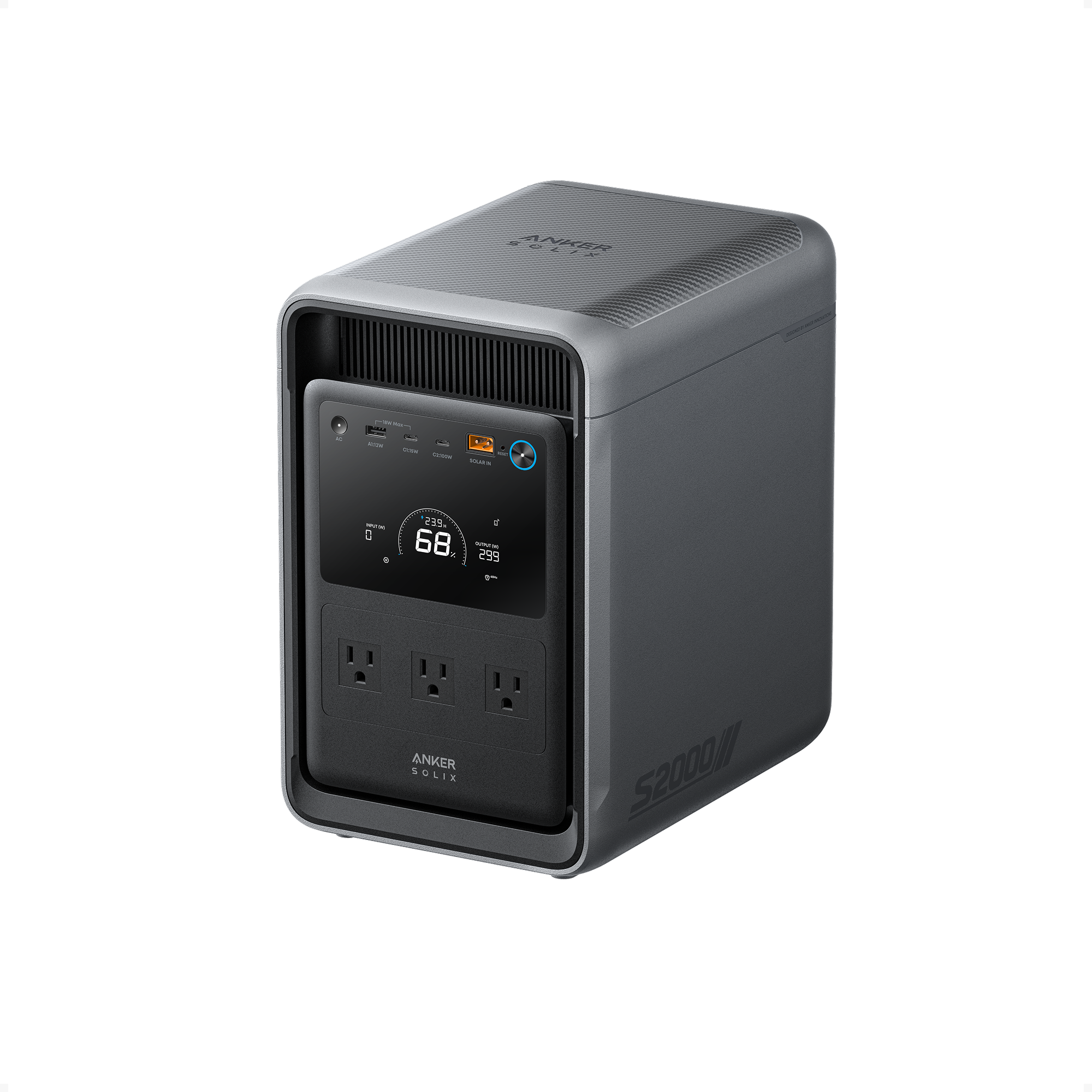 Anker SOLIX S2000 portable power station front panel
