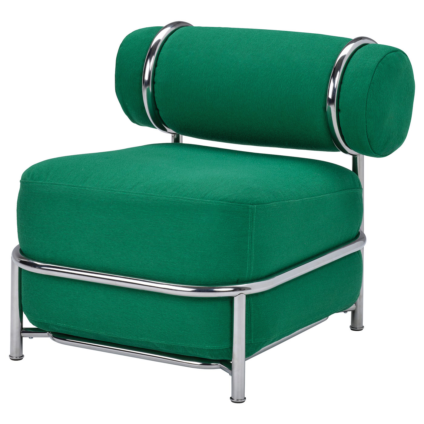 Bright green IKEA PS 2026 chair with inflatable cushions and chrome frame