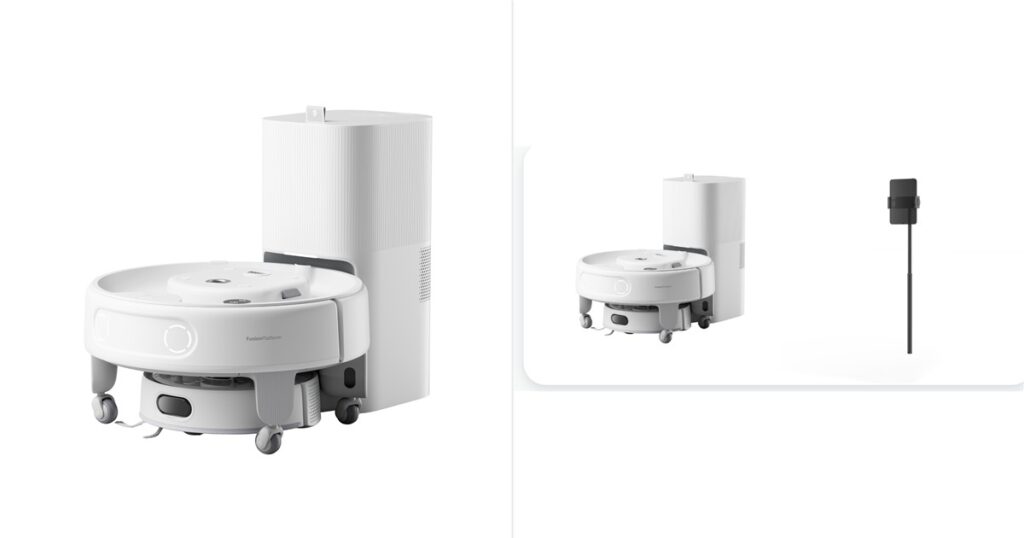 Two product views of the SwitchBot K20+ Pro multitasking home robot