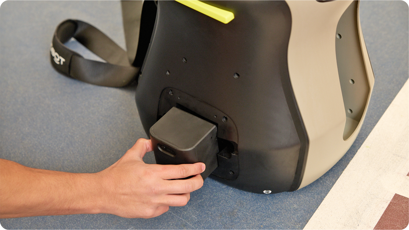 Removable battery pack on the PongBot Aura