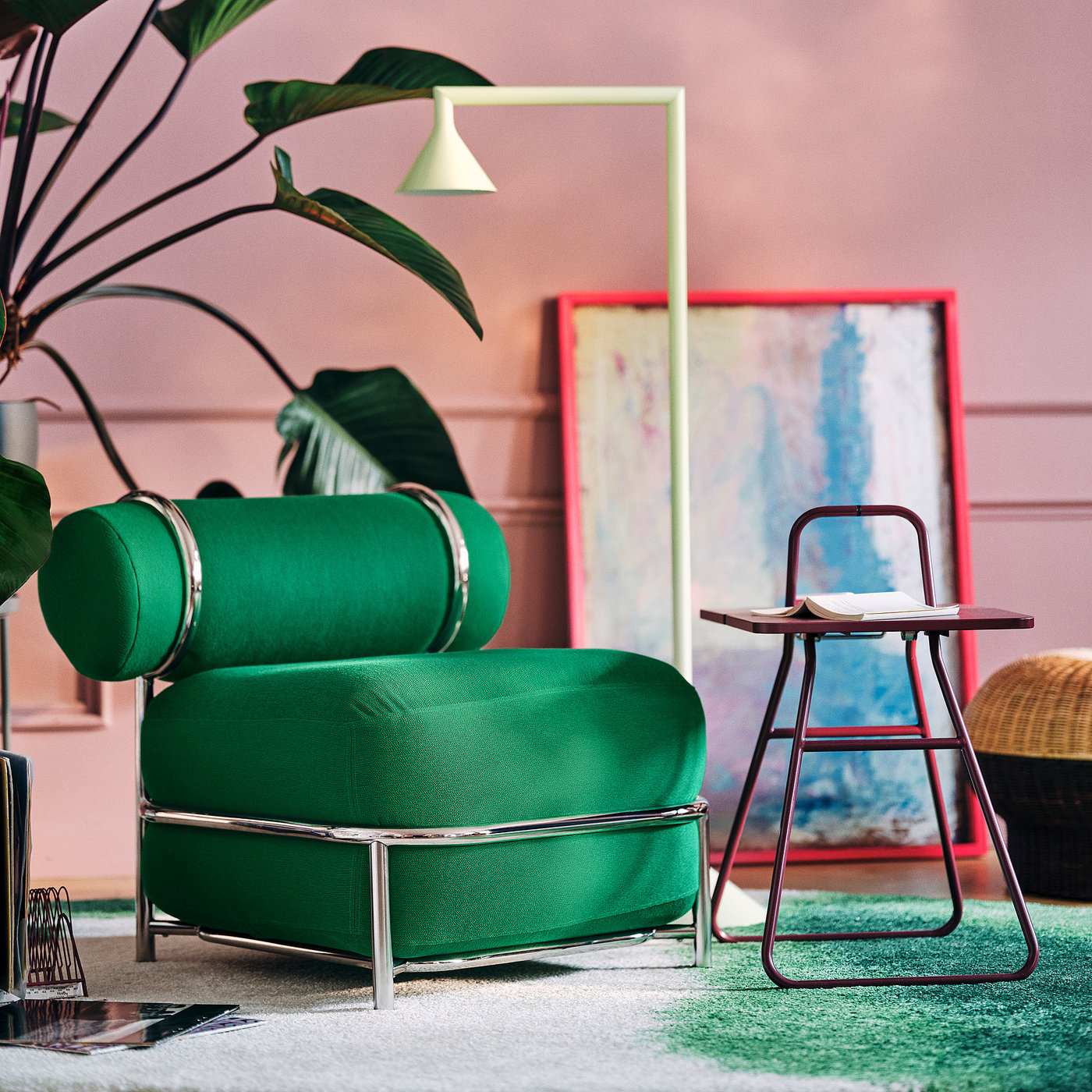 IKEA PS 2026 green inflatable armchair in a colorful living room