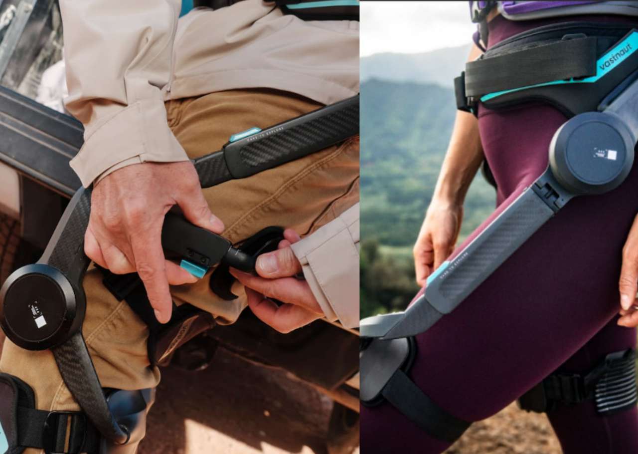 Close-up of the Vastnaut One exoskeleton hip and leg support modules