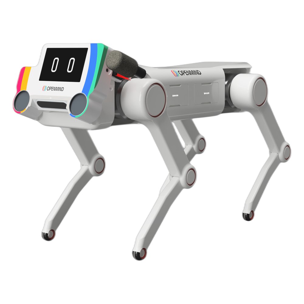 OpenMind Quadruped robot dog standing in a product render